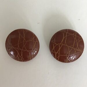 Charles Jourdan Paris vintage brown croco print round clip on earrings +pouch